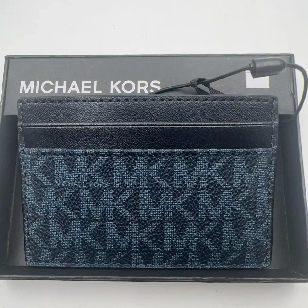 Michael Kors Card Case Wallet Mens Blue Multi Stripe Logo Malone